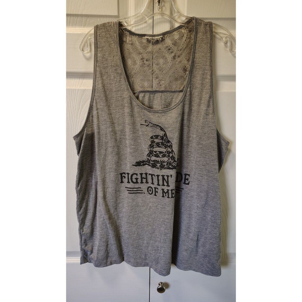 Cheekys Fightin’ Side of Me Gray Lace Back Graphic Tank Top Women’s Size XXL